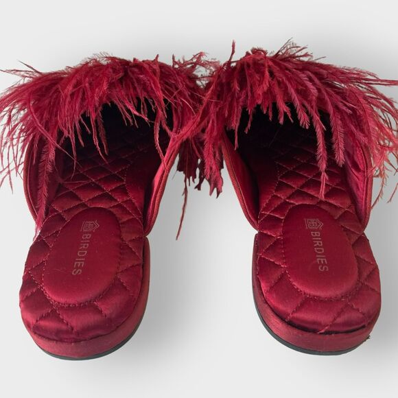 Birdies Lovebird Feather Mules Satin Quilted Slip On Red Size 6 Fun Cute Spring - Picture 5 of 15